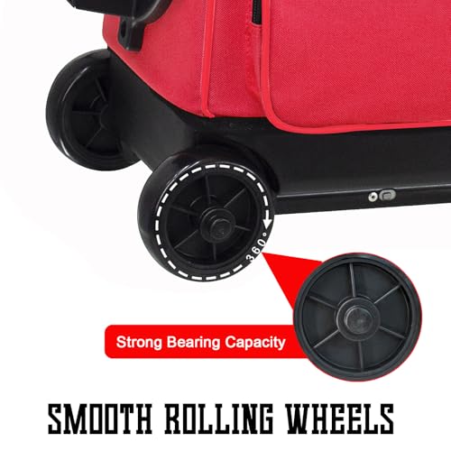 WOLT Double Roller 2 Ball Bowling Bag with Separate Shoe Compartment, Large Capacity Bowling Ball Bag with Accessory Pocket, Retractable Handle Extends to 40" - color: Red