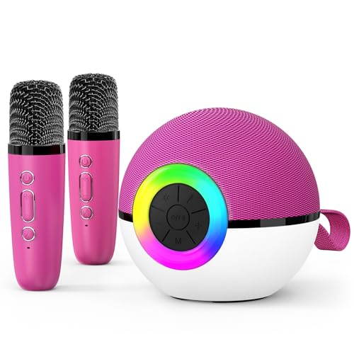 goopow Mini Karaoke Machine Speaker for Kids Adults, Portable Bluetooth Microphone Song Toys with LED Light, Best Chritmas Birthday Festival Gift for 3 4 5 6 7 8+ Year Old Girls Boys (Hotpink-2MIC) - color: Hotpink-2Mic