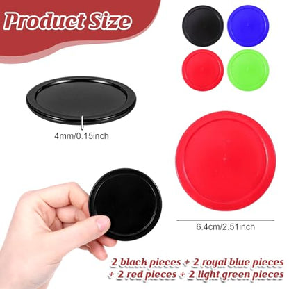 2.5 Inch Hockey Pucks, 8 Pcs Air Hockey Pucks Set Durable Puck for Air Hockeys Table - color: Black, red, green, blue