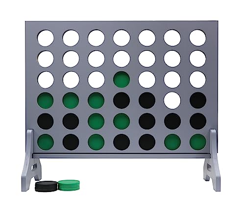 Giant 4 in a Row Game for Family & Adults – Tailgating Pros Jumbo Grey Wooden Four in a Row Indoor & Outdoor Yard Game for Family Party Fun, Portable Activities for Patio, Backyard, and Camping - color: Kelly / Black