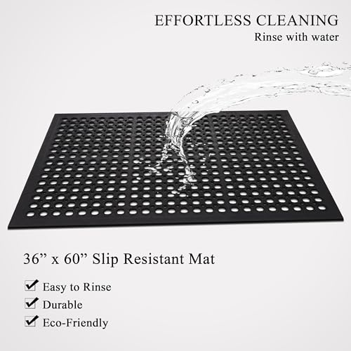 A1 Home Collections New All Purpose Anti Fatigue Versatile Rubber Floor Non-Slip Mat with Drain Holes, Workplace Mat, Restaurant Kitchen Mat, Commercial Utility Garage Floor Mat - 36" x 60" (2 Pack) - size: 2 Pack - 60"L x 36"W x 0.6"Th