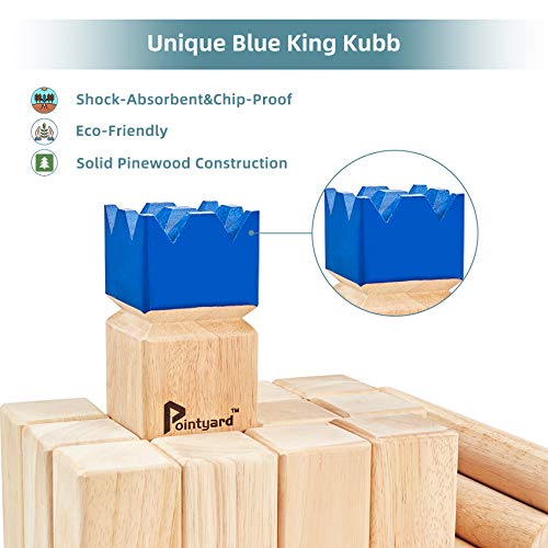 Kubb Yard Game Set Viking Chess Outdoor Hevea Hardwood Toss Game for Adults & Families - with 10 Blocks, 6 Batons, Carrying Bag | Perfect for Backyard Lawn Beach Party BBQ Camping - color: Blue