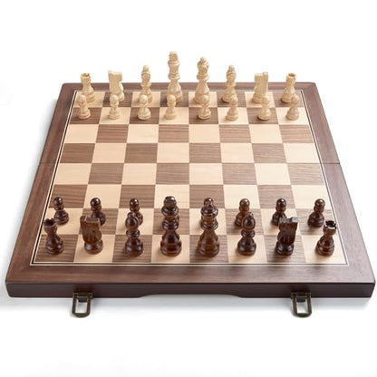 AMEROUS 15'' Magnetic Wooden Chess Set for Adults Kids - with Folding Board, Gift Package, Pieces Storage Slots, Handmade Pieces,Chess Board Game Set for Tournament Professional Beginner - size: 15 inches