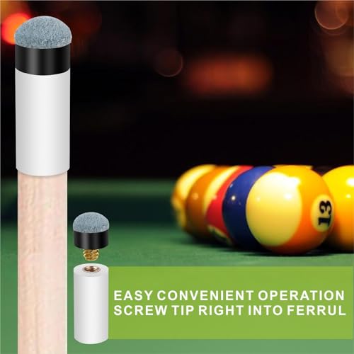 20pcs Screw-in Pool Cue Tips & Ferrules Set – No Glue Needed, Universal Fit for 12mm/13mm Cues, Leather Tip with Plastic Ferrule for Easy Replacement