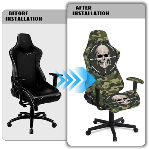 Gothic Skull Camo Gaming Chair Cover Universal Space with Armrest Breathable Stretch Racing Computer Chair Slipcover Non Slip Removable Office Armchair Cover for Swivel Chairs Boss Chairs - color: Gothic Skull Camo