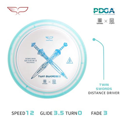 yikundiscs Yikun Twin Swords Understable Distance Driver| Pro Worlds 2025 Limited Edition | Beginner-Friendly Max-Distance Disc | Wind-Resistant & Easy-Glide Control | PDGA Approved 170-175g - color: transparent blue