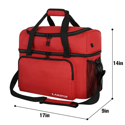 LARIPOP 2 Ball Bowling Bag Double Bowling Ball Carrier with Padded Holder, Shoe Compartment for Men Women Bowling League & Tournament - color: Red