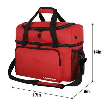 LARIPOP 2 Ball Bowling Bag Double Bowling Ball Carrier with Padded Holder, Shoe Compartment for Men Women Bowling League & Tournament - color: Red