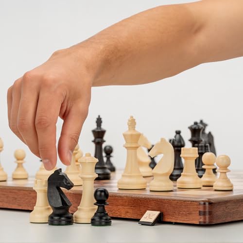 A&A Premium Tournament Chess Set, 19" Wooden Board & 3.75" King Height Staunton Pieces with 2 Extra Queens, Portable Travel Game Set (Natural Mahogany, 19 Inches) - color: Mahogany-o, size: 19 Inches