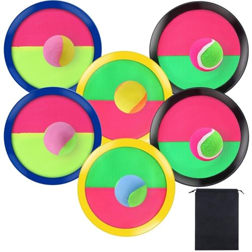 Aneco Toss and Catch Paddle Game Set Disc Paddles and Toss Ball Sport Game with Storage Bag, 6 Paddles and 6 Balls - color: Black/Blue/Yellow
