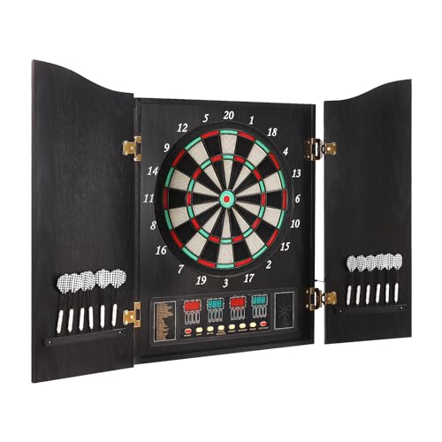 Electronic Dart Board,Electric Digital Dart Boards for Adults, Electronic Scoreboard for 16 Players Dart Board w/Cabinet with Smart LED Scoring,27 Games & 243 Variations - color: Black