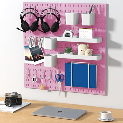 Pegboard Combination Kit, 4 Peg Boards Pink Pegboard for Walls, Office Wall Organizer, Gaming Room Wall, Nursery Storage, 22"x22" - color: Pink