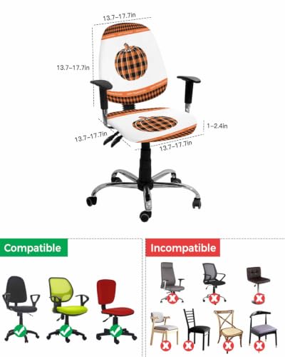 Savannan Office Chair Cover, Fall Pumpkin Thanksgiving Orange Buffalo Plaid Protective Stretch Elastic Universal Cover for Desk Task Chair,Computer Rotating Chair 1 Pcs Autumn Fruit Black Check