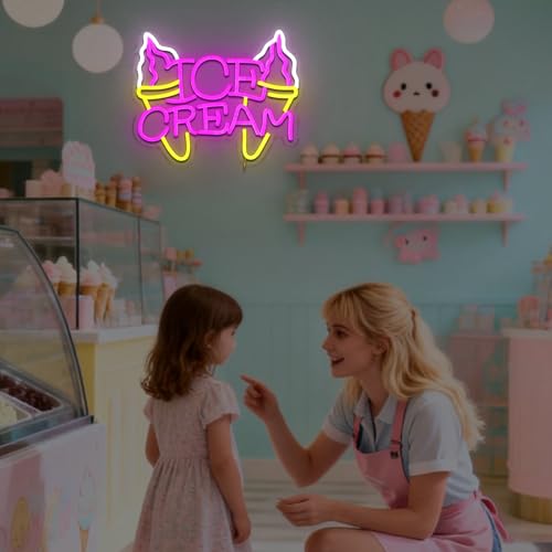 Ice Cream Neon Sign for Wall Decor, Ice Cream Led Signs for Business, USB Dimmable Milk Shakes Neon Lights for Frozen Yogurt Snack Bar Dessert Shop Kitchen Home Pub Restaurant - style: Ice Cream