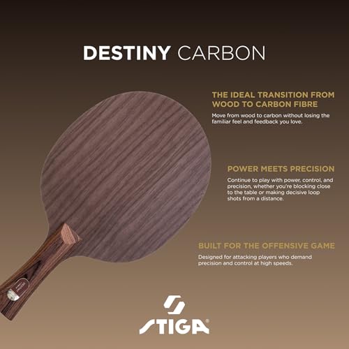 Stiga Destiny Carbon Offensive Table Tennis Blade, Round Shape for Advanced Players Seeking Speed, Control
