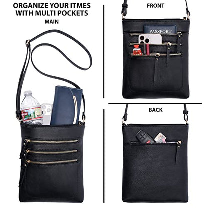 Solene Crossbody Bag Functional Multi Pocket Messenger Purse Top Zip Closure Shoulder Handbag With Adjustable Strap - color: Black