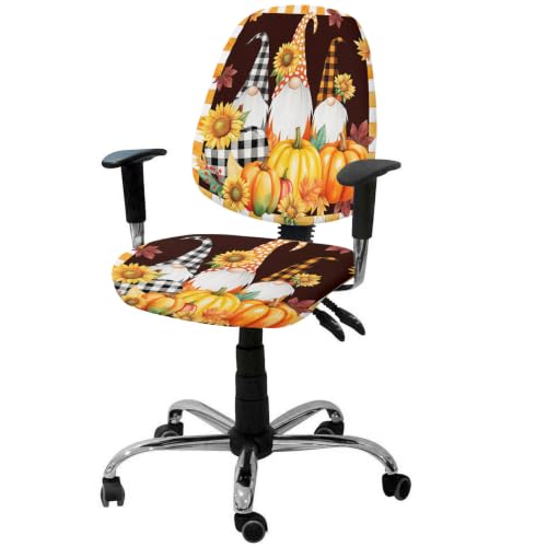 Savannan Office Chair Cover, Fall Gnome Sunflower Thanksgiving Pumpkin Protective Stretch Elastic Universal Cover for Desk Task Chair,Computer Rotating Chair 1 Pcs Orange Plaid
