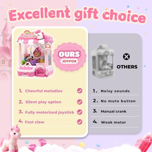 Unicorn Claw Machine for Kids, Arcade Prize Grabber with 20 Mini Plush Toys and 20 Capsules, 3-Lever Controls, Lights and Music, Gift for Ages 3 and Up - style: Unicorn