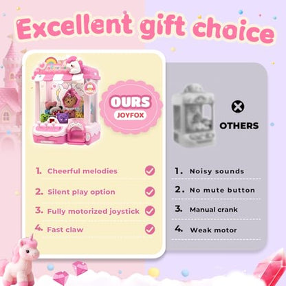 Unicorn Claw Machine for Kids, Arcade Prize Grabber with 20 Mini Plush Toys and 20 Capsules, 3-Lever Controls, Lights and Music, Gift for Ages 3 and Up - style: Unicorn