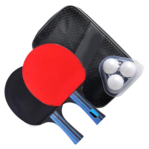 KESYOO Double Side Table Tennis Paddle Set with Short Handles Balls Carry Bag Non Slip Grip Rubber for Strong Speed Beginner Friendly Pingpong Rackets for Indoor and Outdoor Play