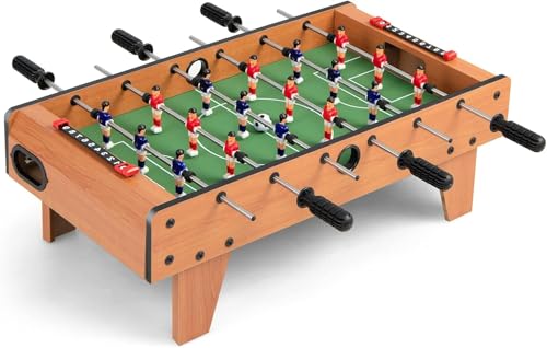GLACER 27’’ Foosball Table, Wooden Tabletop Soccer Games w/ 2 Footballs & 18 Soccer Keepers, Mini Football Game Set for Adults & Kids, Game Room, Recreational Room, Party, Family Night, Bar Play