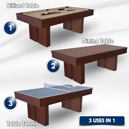 7 FT Pool Table with Dining Top, 3-in-1 Combo Game Table Billiards, Ping Pong and Dining Table. NEW & Improved Design 2026!