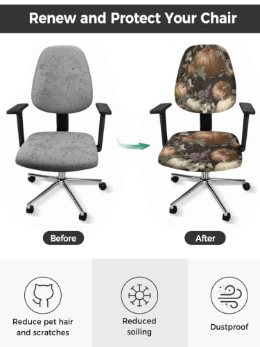 Savannan Office Chair Cover, Vintage Thanksgiving Pumpkin Protective Stretch Elastic Universal Cover for Desk Task Chair,Computer Rotating Chair 1 Pcs Autumn Flower Vine on Black