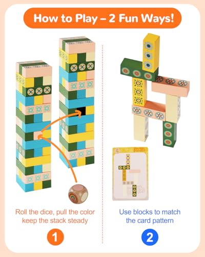 Wooden Stacking Tower Game for Kids & Adults – Educational Wooden Stacking Blocks Puzzle Game for Kids Ages 3+, Fast-Paced Family Fun for Party, Classroom & Kid Games
