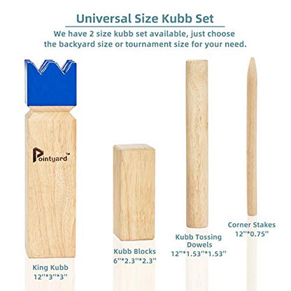 Kubb Yard Game Set Viking Chess Outdoor Hevea Hardwood Toss Game for Adults & Families - with 10 Blocks, 6 Batons, Carrying Bag | Perfect for Backyard Lawn Beach Party BBQ Camping - color: Blue
