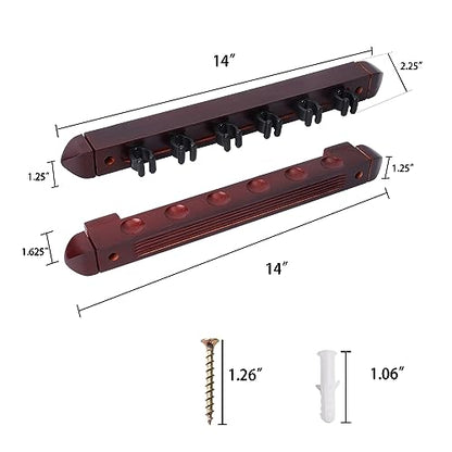 GSE Games & Sports Expert 2-Piece 6/8/12 Billiard Pool Cue Rack Wall Mounted Holders, Billiard Cue Sticks Wall Rack Set - style: 6 Cue - Mahogany