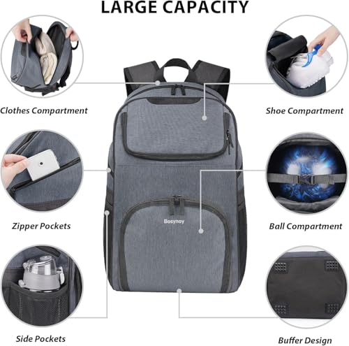 Bosynoy Bowling Backpack, Bowling Ball Bag Totes for Single Ball with Shoe Compartment & Foam Padded, Fits Shoes Up to US Mens Size 16, Grey - color: Green