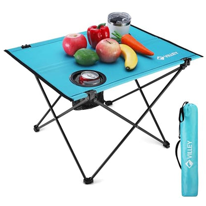 VILLEY Folding Camping Table, Lightweight Portable Beach Table with 2 Cup Holders & Carry Bag for Camping, Beach, Fishing, Travel, and Outdoor Activities(Small) - size: Small