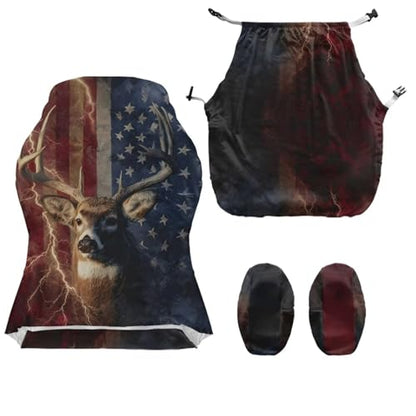 Suobstales Deer Lightning American Flag Pattern Gaming Chair Cover Washable Gaming Chair Slipcovers with Armrest Covers, Stretchable Universal Fit Ergonomic Office Desk & Racing Computer Gamer Chairs - color: Deer Lightning American Flag
