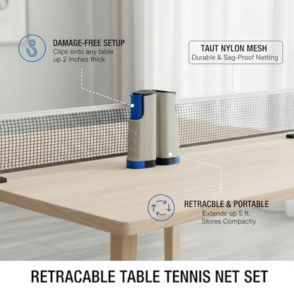 Retractable Table Tennis Net Set, Portable Nylon Ping Pong Net for Flat Surfaces, Damage-Free Setup - color: Gray