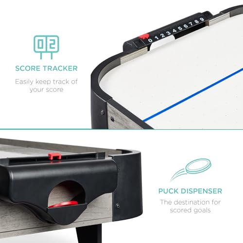 Best Choice Products Portable Tabletop Air Hockey Table for Game Room w/ 100V Motor, Electric Fan, 2 Strikers, 2 Pucks - color: Gray