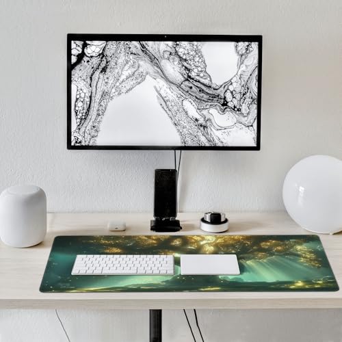 Large Extended Gaming Mouse Pad with Stitched Edges, (35.4X15.7In) Durable Non-Slip Natural Rubber Base, Waterproof Computer Keyboard Pad Mat for Esports Pros/Gamer/Desktop/Office/Home (A) - color: A