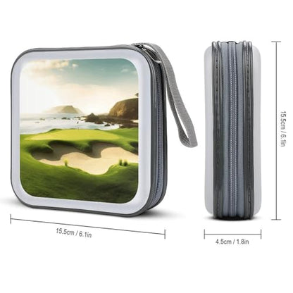 Beach Golf Course Plastic CD Case, 40 Capacity DVD Case Portable Zipper Holder with Handle, CD Storage Box for Car Home Office Travel