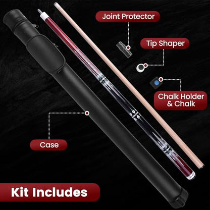 Pool Cue Kit - Stained Maple 58 Inch Pool Stick with Hard Case and Accessories for Billiards Enthusiasts - color: Red, style: 21oz