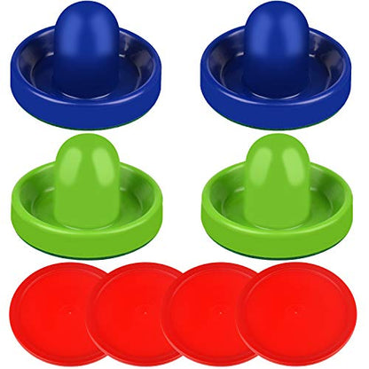ONE250 Air Hockey Pushers and Red Air Hockey Pucks, Goal Handles Paddles Replacement Accessories for Game Tables (4 Striker, 4 Puck Pack) - color: Blue & Green