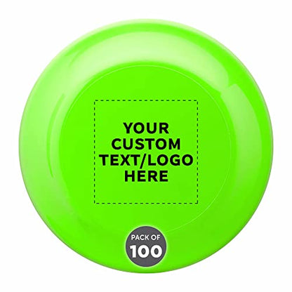 DISCOUNT PROMOS Frisbee Flying Discs in Bulk, 9.25 in. Fun Family Beach Game - color: - Custom - Neon Green, size: 100 flying discs