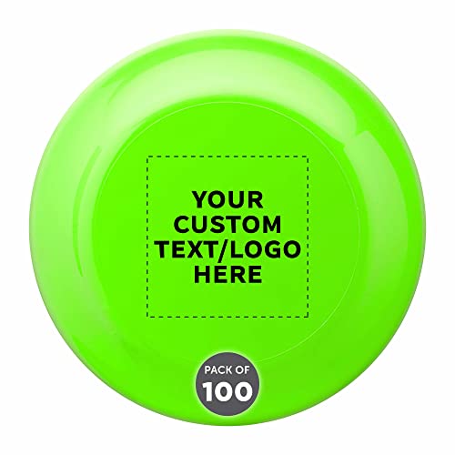 DISCOUNT PROMOS Frisbee Flying Discs in Bulk, 9.25 in. Fun Family Beach Game - color: - Custom - Neon Green, size: 100 flying discs