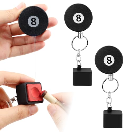 2PCS Billiard Pool Chalk Holder with Retractable Key Ring, Heavy Duty Zinc Alloy Cue Chalk Case, Wear Resistant Snooker Stick Gear Accessories for Men, Universal Fit for Standard Square Chalks