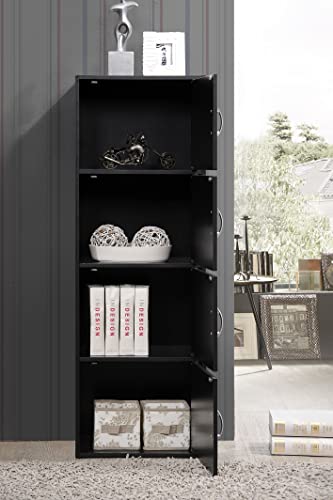 HODEDAH IMPORT 4-Shelf Bookcase Cabinet, Black - color: Black