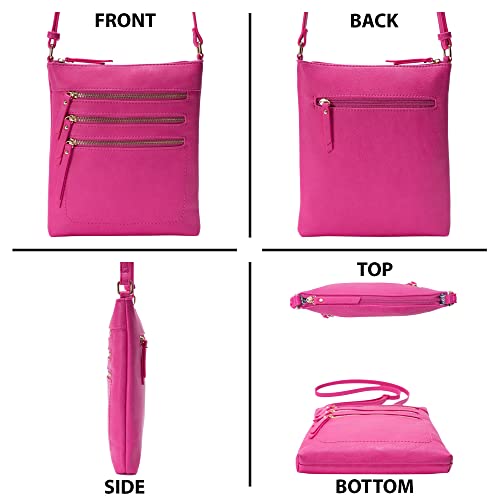 Solene Crossbody Bag Functional Multi Pocket Messenger Purse Top Zip Closure Shoulder Handbag With Adjustable Strap - color: Fuchsia