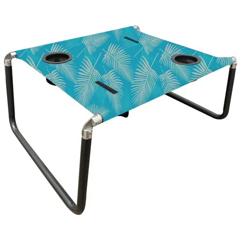 Neso Beach Table - Lightweight, Portable and Foldable Table for Beach, Camping and Outdoor Adventures - Stable Surface - with Cup Holder for Drinks and Phone Pockets - Aqua Fronds - color: Aqua Fronds