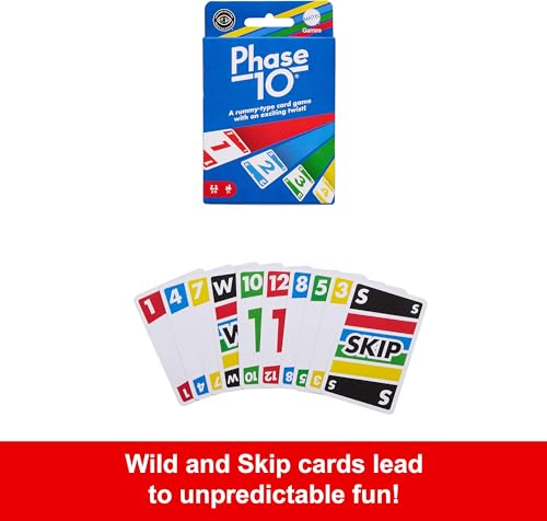 Mattel Games Phase 10 Card Game with 108 Cards, Makes a Great Gift for Kids, Family or Adult Game Night, Ages 7 Years and Older (Amazon Exclusive) - style: Phase 10