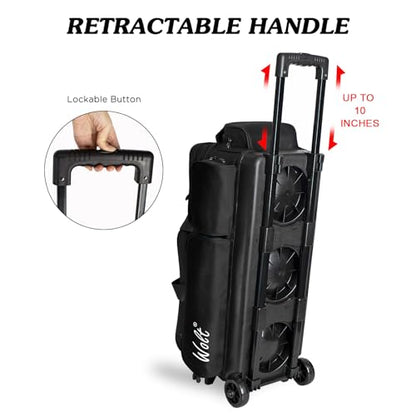 WOLT 3 Ball Bowling Bags with Wheels,Bowling Ball Bag 3 Ball Roller with Separate Shoe Compartment and Accessory Pocket, Retractable Handle Extends to 38’’ - color: black