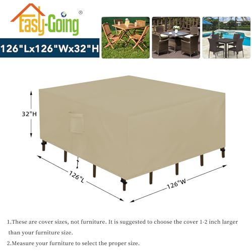 Easy-Going Square Patio Furniture Cover Waterproof Outdoor Dining Table and Chair Cover Anti-UV Outside Sectional Sofa Set Covers (126"L x 126"W x 32"H, Camel) - color: Camel, size: 126"L x 126"W x 32"H