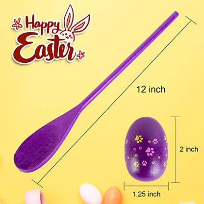 LYUBASA 12PCS Easter Egg and Spoon Race Game Set,6 Players, Easter Party Favor for Kids and Family Activity Lawn Games Party Supplies Outdoor Fun Games, Classroom Activities Easter Games