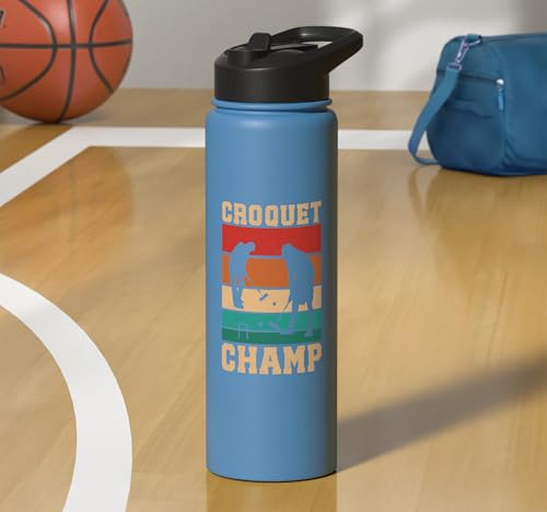 Croquet Champ Retro Funny Lawn Game Player Quote Stainless Steel Insulated Water Bottle - color: Light Blue